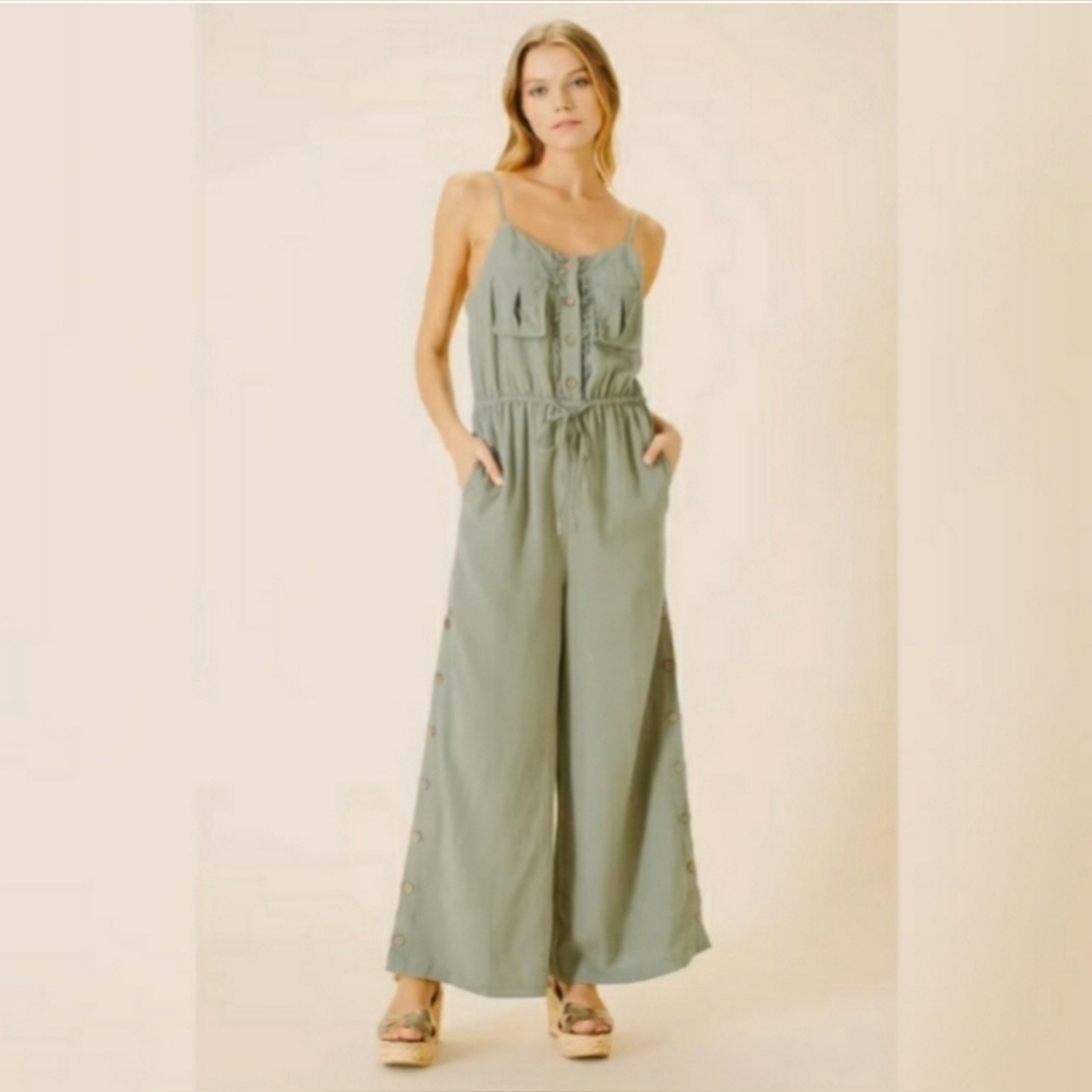 Ellor UK Womens Linen Blend Sage Green NWT 178.00 Womens Jumpsuit Size XS